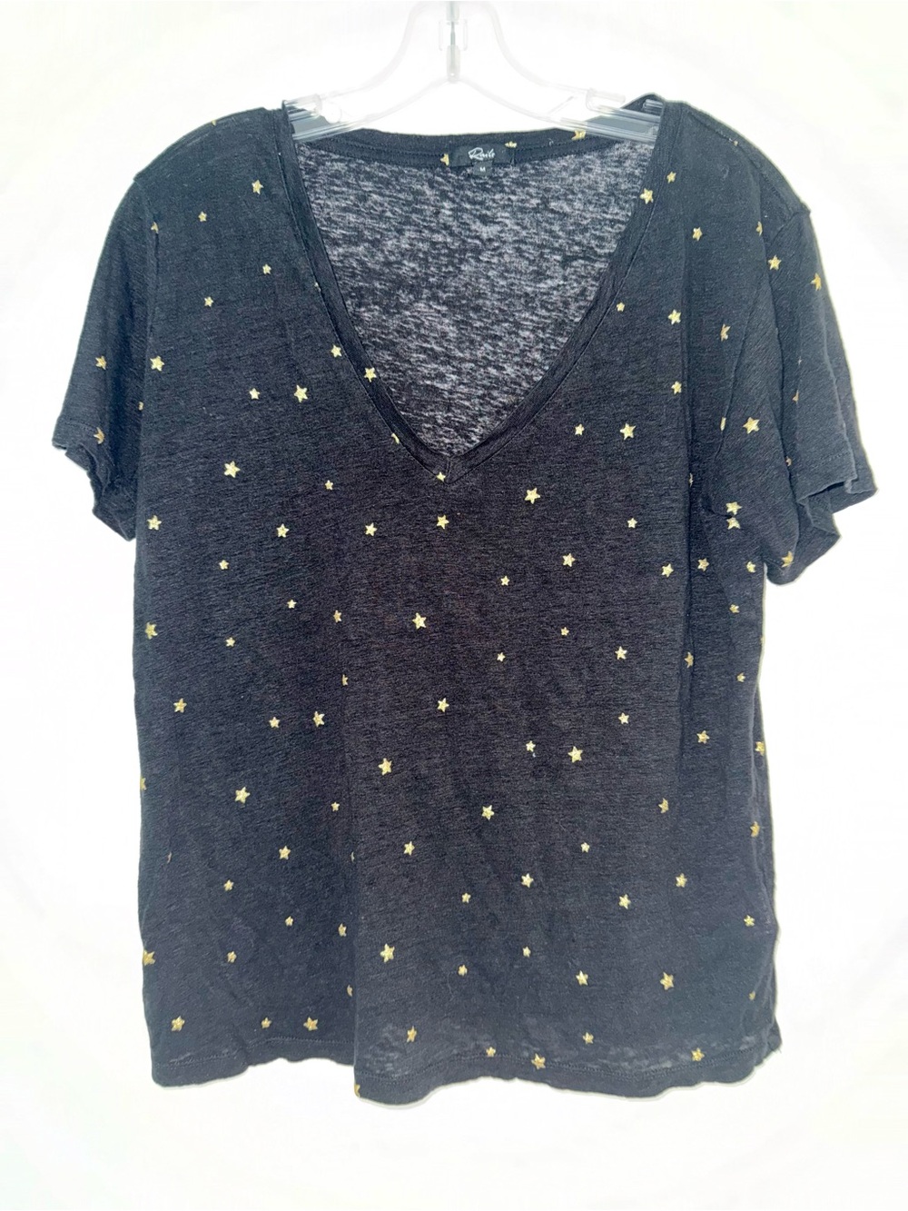 Rails Black V-Neck Tee with Gold Star Print